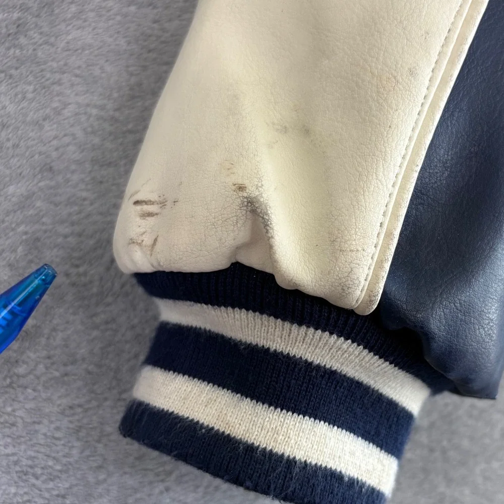 Dallas Mavericks Kids Size 8 10 NBA Varsity Jacket White Leather Sleeves **flaws